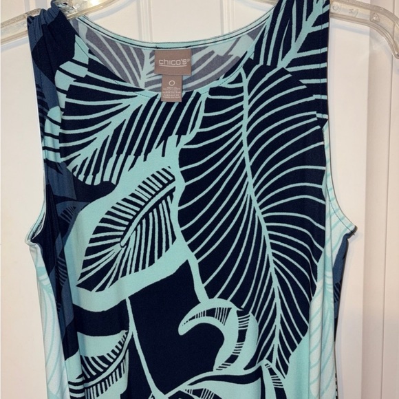 Chico's Teal and Navy Leaf-Print Sleeveless Tank S (size 0) - Picture 5 of 9